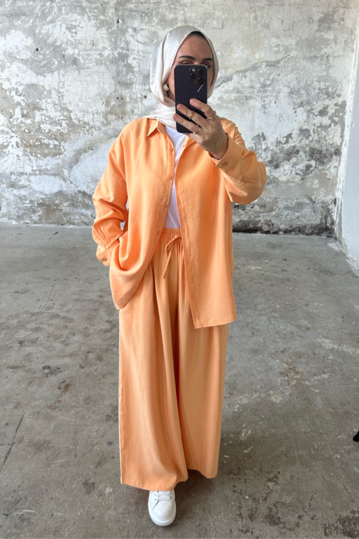 Hatun Atila Modal Kumaş Gömlekli İkili Takım 5203 - Somon
