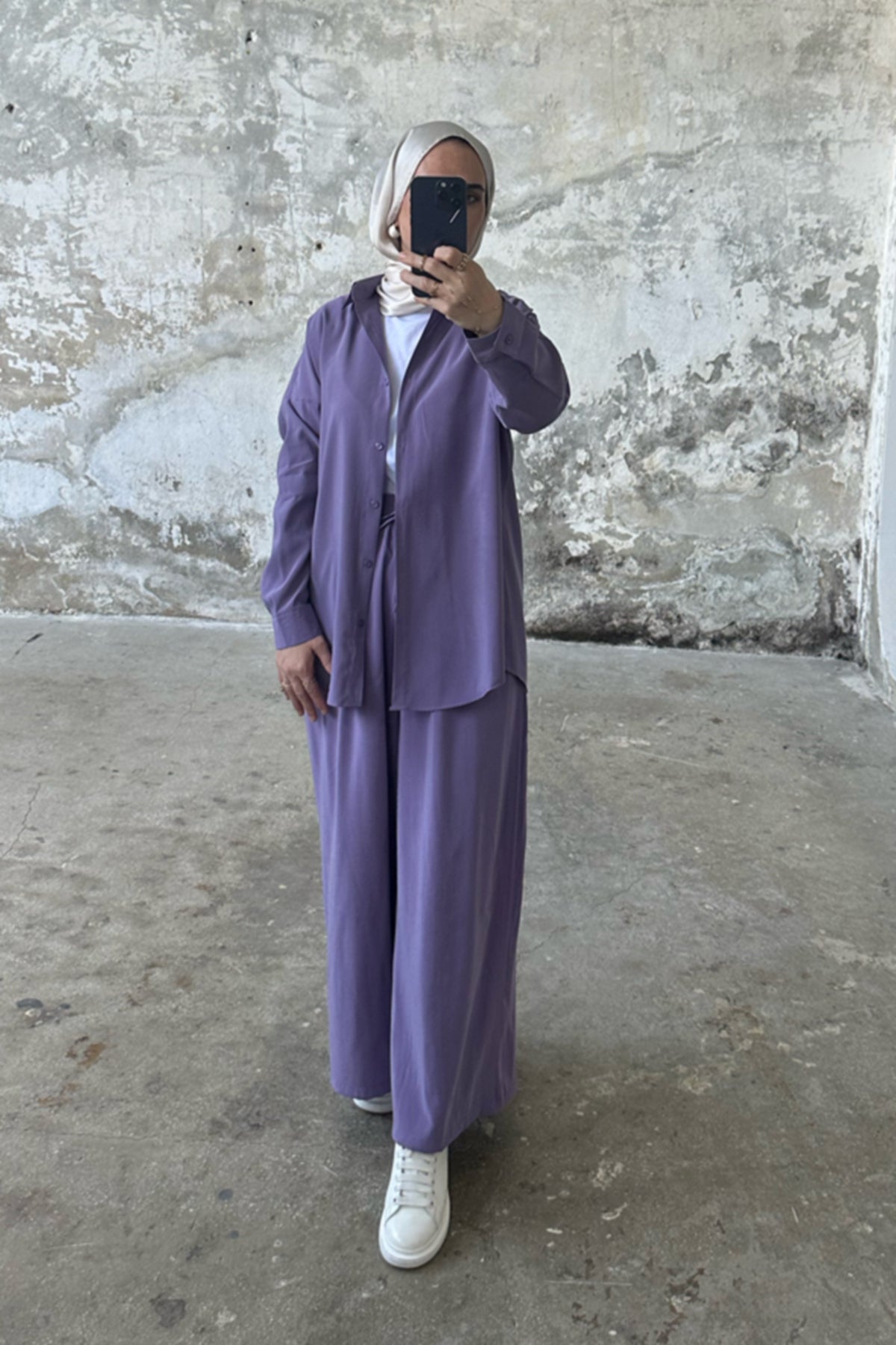 Hatun Atila Modal Kumaş Gömlekli İkili Takım 5203 - Mor