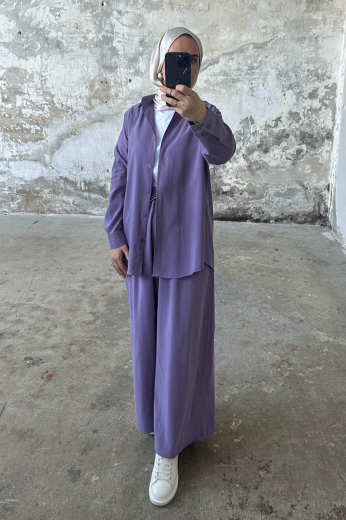 Hatun Atila Modal Kumaş Gömlekli İkili Takım 5203 - Mor