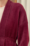  Kuşaklı Yumuşak Peluş Dokulu Şardonlu Uzun Maxi Hırka 15206 - Bordo