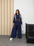 Oversize Gömlekli Geniş Paça Pantolonlu Rahat Kesim Basic Modal Kumaş İkili Takım 8974 - Lacivert