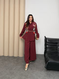 Oversize Gömlekli Geniş Paça Pantolonlu Rahat Kesim Basic Modal Kumaş İkili Takım 8974 - Bordo