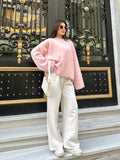 Oversize Bisiklet Yaka Yumuşak Dokulu Şardonlu Triko Kazak 2618 - Pembe