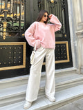 Oversize Bisiklet Yaka Yumuşak Dokulu Şardonlu Triko Kazak 2618 - Pembe