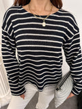 Kadın Bisiklet Yaka Çizgili Oversize Triko Kazak 8955 - Lacivert