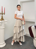 Hatun Atila Filamlı Keten Kumaş Fırfırlı Etek 5193 Bej