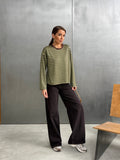 Çizgili Oversize Bisiklet Yaka Sweatshirt Yeşil-27210