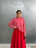 Çizgili Oversize Bisiklet Yaka Sweatshirt Pembe - 27210