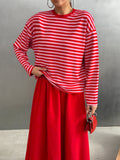 Çizgili Oversize Bisiklet Yaka Sweatshirt Pembe - 27210
