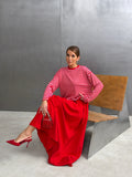 Çizgili Oversize Bisiklet Yaka Sweatshirt Pembe - 27210