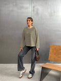 Çizgili Oversize Bisiklet Yaka Sweatshirt 27210 - Bej