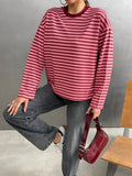 Çizgili Oversize Bisiklet Yaka Sweatshirt Pembe - 27210