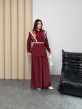 Oversize Gömlekli Geniş Paça Pantolonlu Rahat Kesim Basic Modal Kumaş İkili Takım 8974 - Bordo