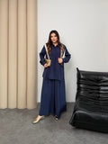 Oversize Gömlekli Geniş Paça Pantolonlu Rahat Kesim Basic Modal Kumaş İkili Takım 8974 - Lacivert