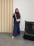 Oversize Gömlekli Geniş Paça Pantolonlu Rahat Kesim Basic Modal Kumaş İkili Takım 8974 - Lacivert