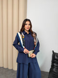 Oversize Gömlekli Geniş Paça Pantolonlu Rahat Kesim Basic Modal Kumaş İkili Takım 8974 - Lacivert
