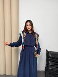 Oversize Gömlekli Geniş Paça Pantolonlu Rahat Kesim Basic Modal Kumaş İkili Takım 8974 - Lacivert