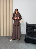 Oversize Gömlekli Geniş Paça Pantolonlu Rahat Kesim Basic Modal Kumaş İkili Takım 8974 - Kahverengi