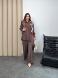 Oversize Gömlekli Geniş Paça Pantolonlu Rahat Kesim Basic Modal Kumaş İkili Takım 8974 - Kahverengi