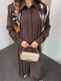 Oversize Gömlekli Geniş Paça Pantolonlu Rahat Kesim Basic Modal Kumaş İkili Takım 8974 - Kahverengi