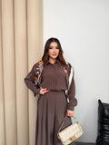 Oversize Gömlekli Geniş Paça Pantolonlu Rahat Kesim Basic Modal Kumaş İkili Takım 8974 - Kahverengi