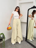 Kadın Tensel Modal Kumaş Pelerinli Geniş Paça Palazzo Pantolon 9069 - Soft Sarı