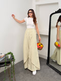 Kadın Tensel Modal Kumaş Pelerinli Geniş Paça Palazzo Pantolon 9069 - Soft Sarı