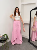 Kadın Tensel Modal Kumaş Pelerinli Geniş Paça Palazzo Pantolon 9069 - Pembe
