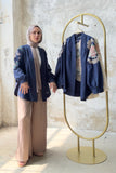 Kuş Nakış Detaylı Oversize Keten Kimono 8822 - Lacivert