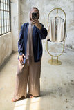 Kuş Nakış Detaylı Oversize Keten Kimono 8822 - Lacivert