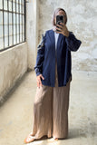 Çiçek Nakış Detaylı Oversize Keten Kimono 8823 - Lacivert