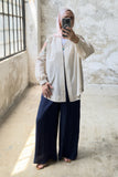 Çiçek Nakış Detaylı Oversize Keten Kimono 8823 - Bej