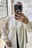 Çiçek Nakış Detaylı Oversize Keten Kimono 8823 - Bej