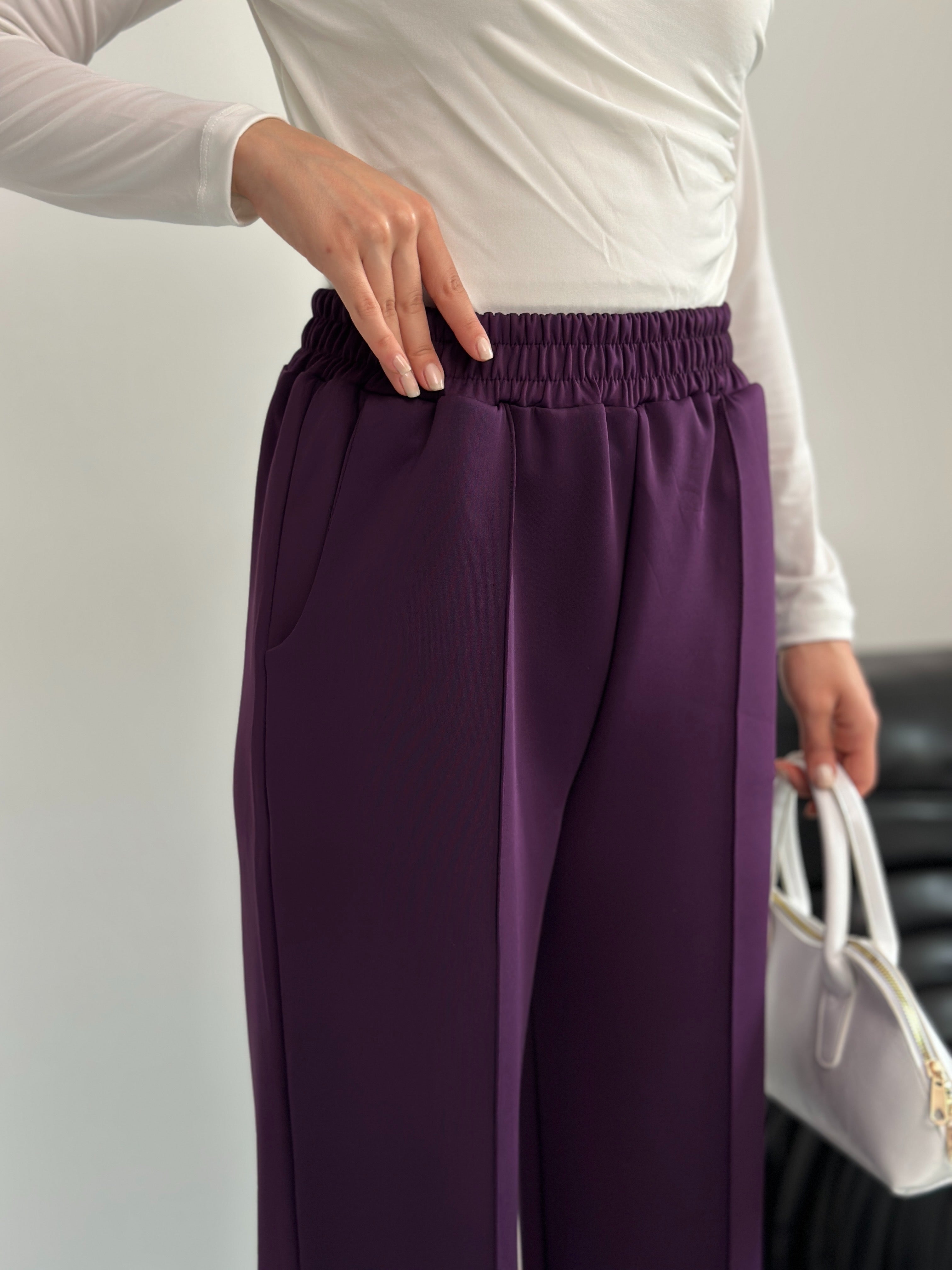 Beli Lastikli Scuba Kumaş Pantolon 8935 - Mor
