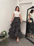 Hatun Atila Poplin Kumaş Puantiyeli Kat Kat Fırfırlı Etek 51931 - Siyah