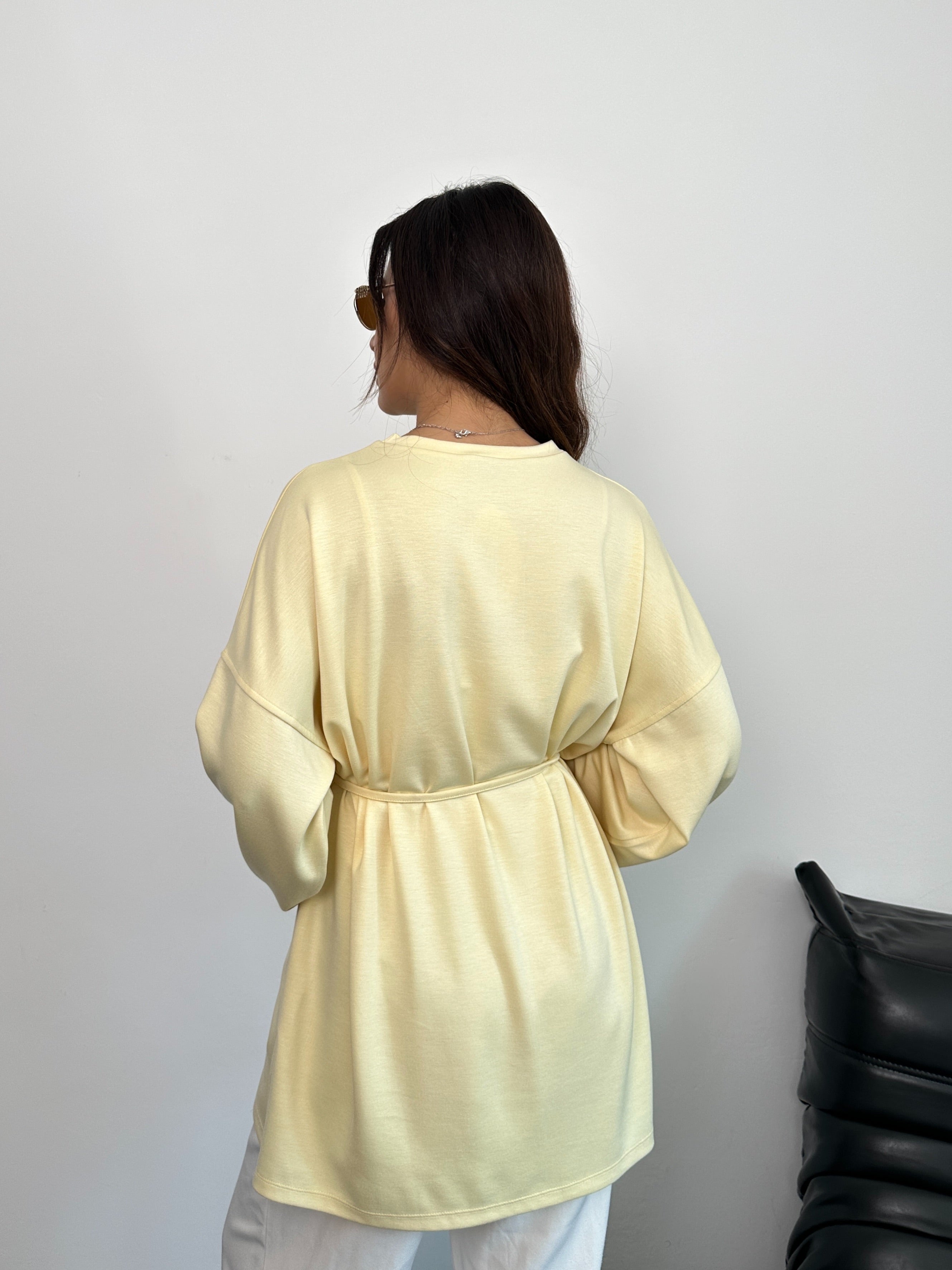 Kadın Bel Bağlamalı Kol Detaylı Tunik 8896 - Sarı