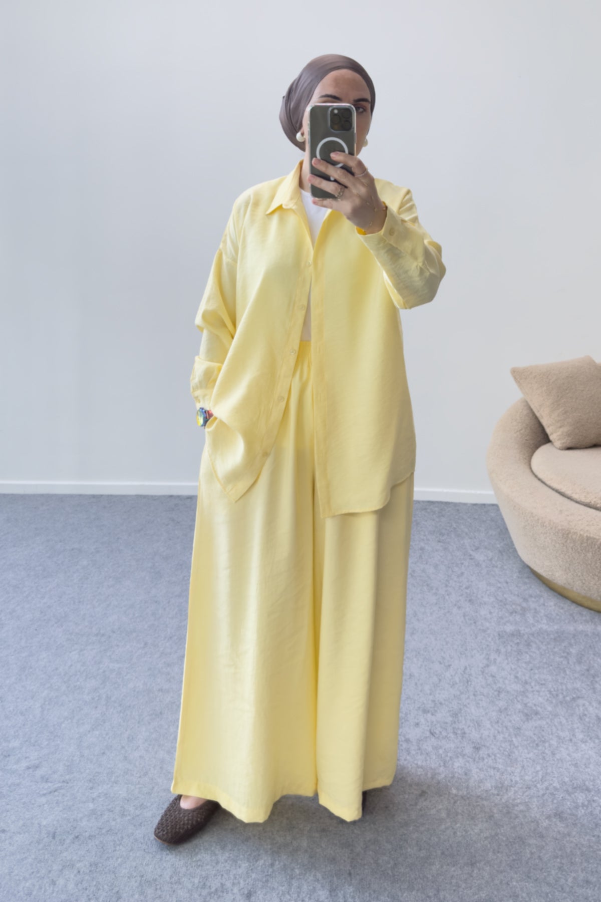 Hatun Atila Modal Kumaş Gömlekli İkili Takım 5203 - Sarı