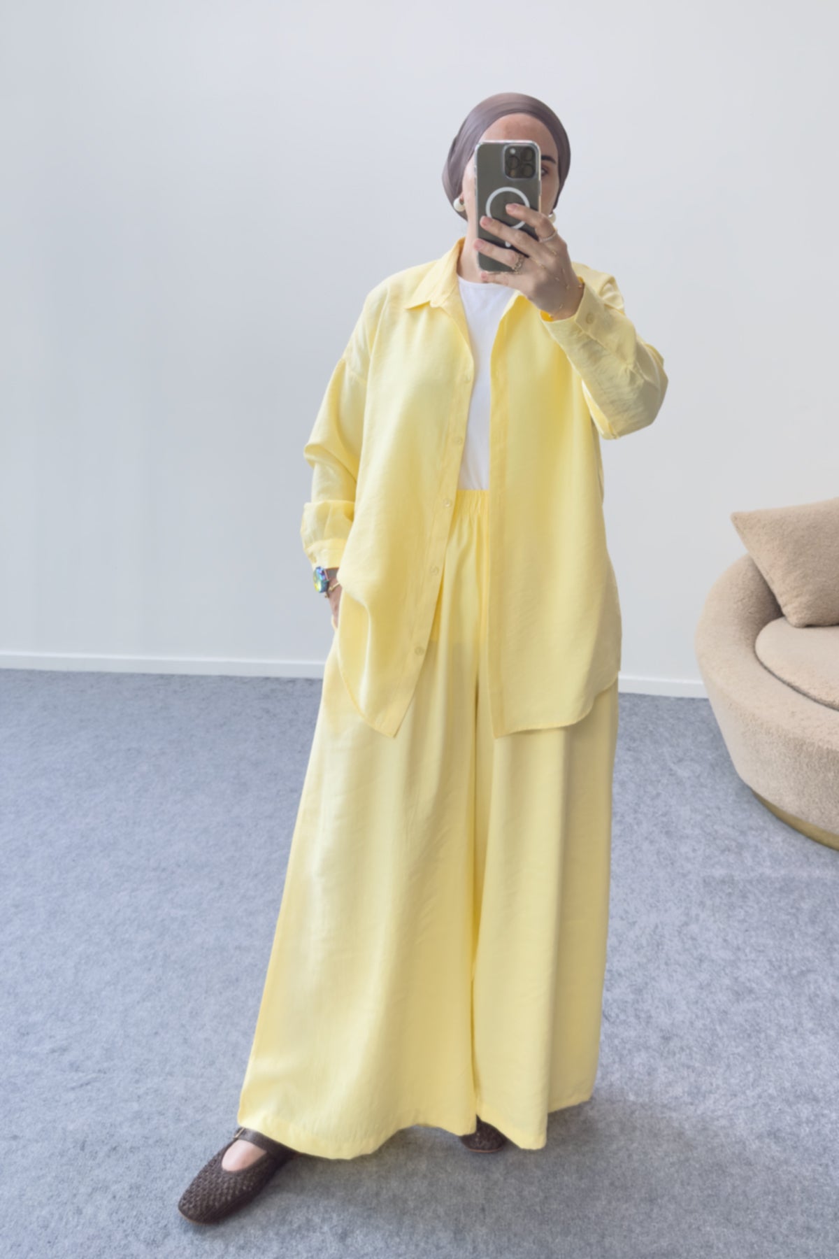 Hatun Atila Modal Kumaş Gömlekli İkili Takım 5203 - Sarı