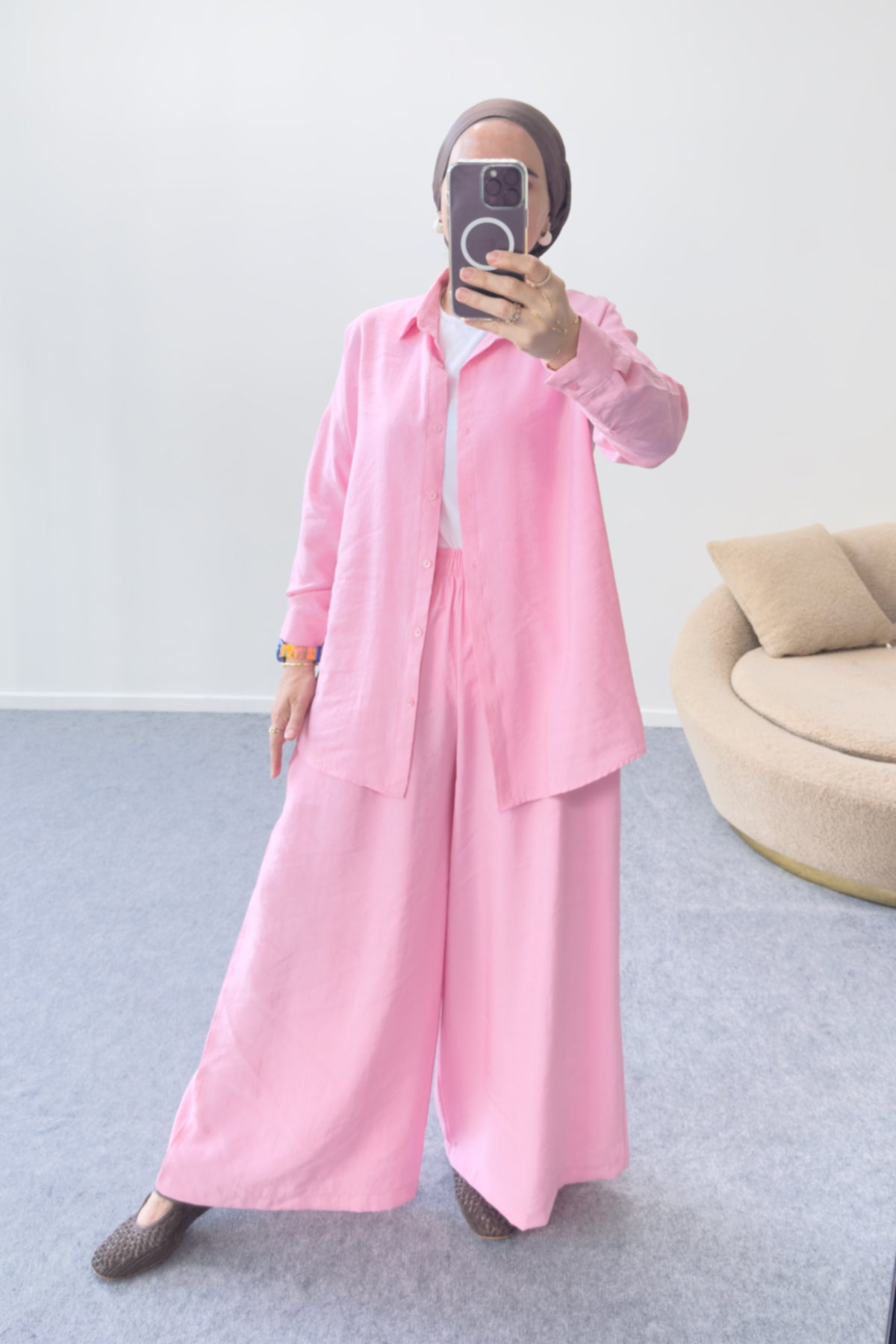 Hatun Atila Modal Kumaş Gömlekli İkili Takım 5203 - Pembe
