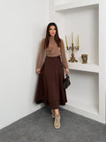 Yandan Bağlamalı Katlı Scuba Etek 8958 - Kahverengi