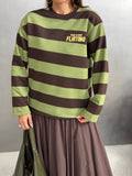 Kadın Baskılı Çizgili Bisiklet Yaka Oversize Sweatshirt 27222 - Yeşil