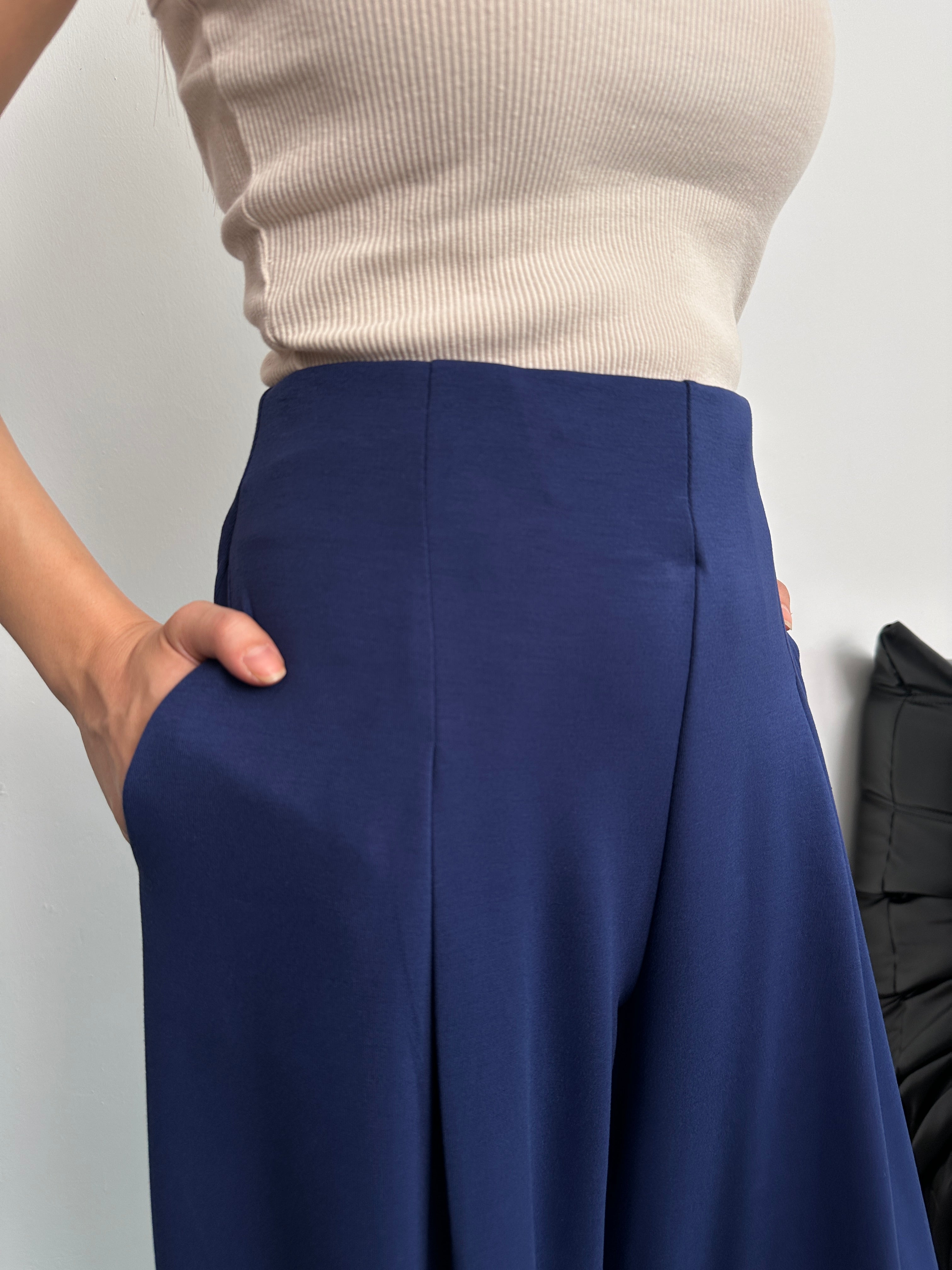 Yüksek Bel Pile Detaylı Geniş Paça Oysho Pantolon 8909 - Lacivert