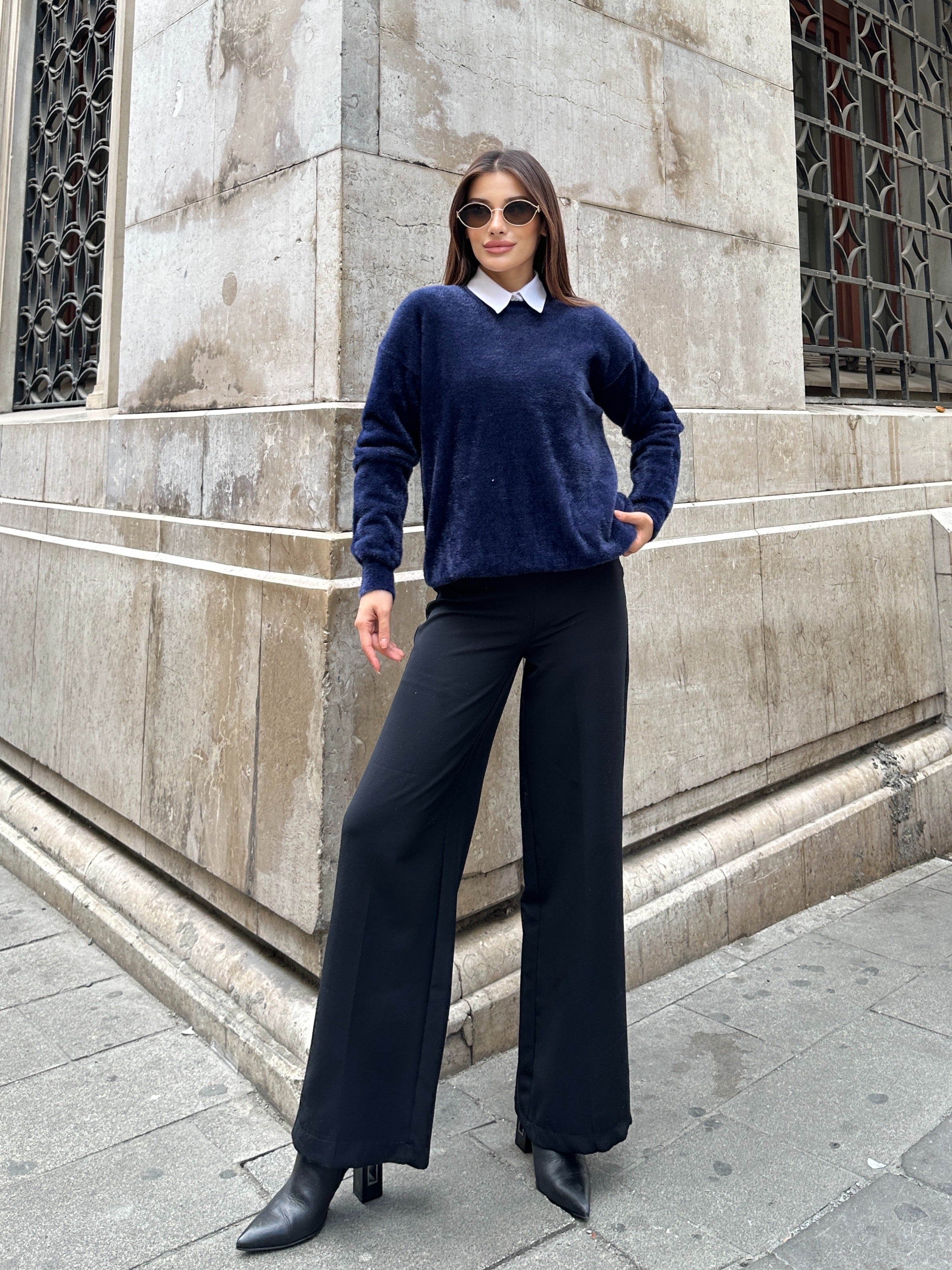 Oversize Yumuşak Dokulu Sakallı Triko Kazak 2616 - Lacivert