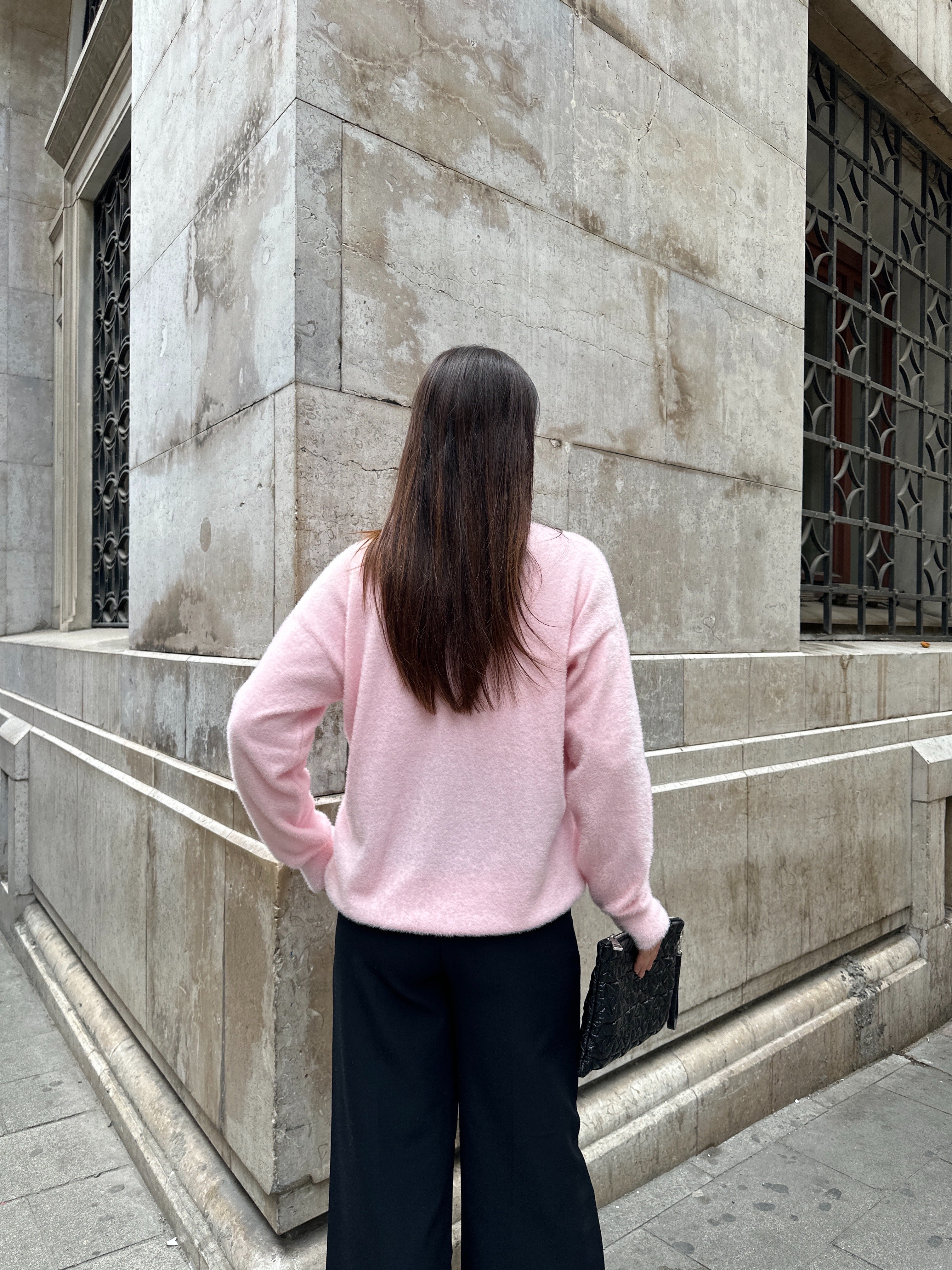 Oversize Yumuşak Dokulu Sakallı Triko Kazak 2616 - Pembe