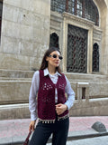 Deniz Kabuklu ve Pul Şerit Detaylı Süzene Yelek 5242 - Bordo