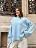 Oversize Bisiklet Yaka Yumuşak Dokulu Şardonlu Triko Kazak 2618 - Mavi