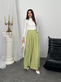 Pileli Yüksek Bel Geniş Paça Modal Kumaş Palazzo Pantolon 8039 - Yeşil