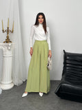 Pileli Yüksek Bel Geniş Paça Modal Kumaş Palazzo Pantolon 8039 - Yeşil