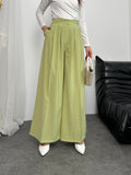 Pileli Yüksek Bel Geniş Paça Modal Kumaş Palazzo Pantolon 8039 - Yeşil