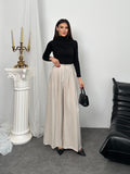 Pileli Yüksek Bel Geniş Paça Modal Kumaş Palazzo Pantolon 8039 - Bej